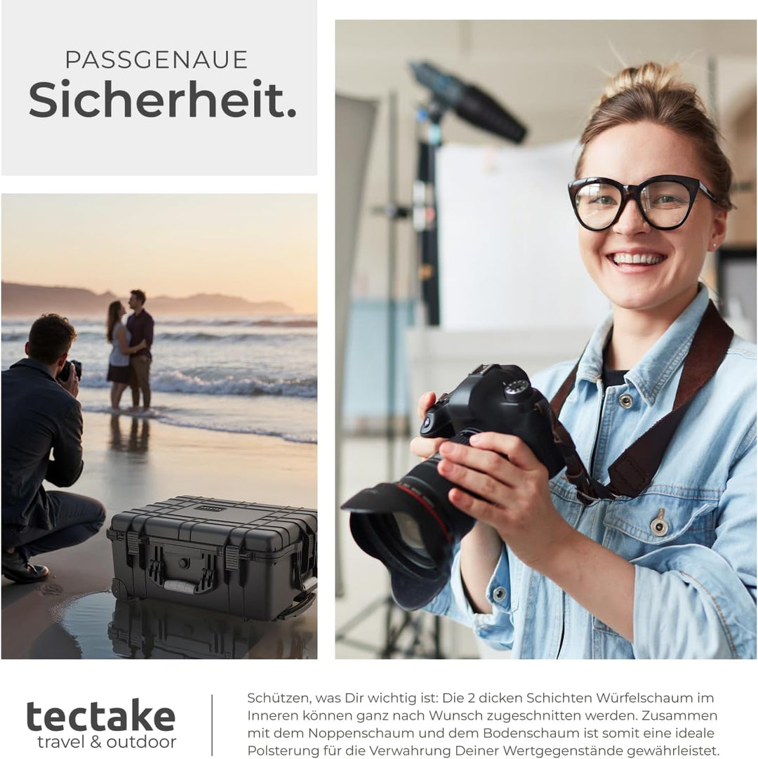 tectake® Kamerakoffer leer mit Schaumstoff, Universalkoffer mit Rollen, wasserdichter Koffer, Trolle