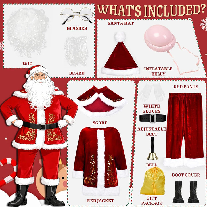 Ulikey Weihnachtsmann Kostüm Herren, Weihnachtsmann Outfit Erwachsene Nikolaus Kostüm Herren Set mit