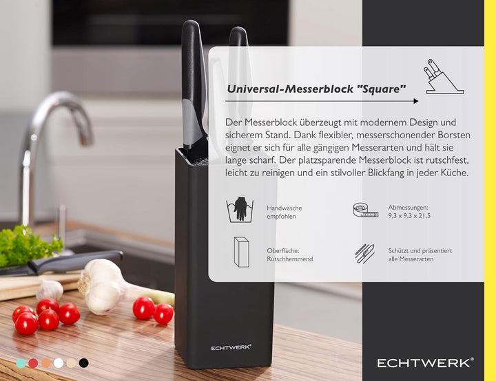 Echtwerk EW-MB-0120 Universal-Messerblock square mit Borsteneinsatz, schwarz, 22 cm