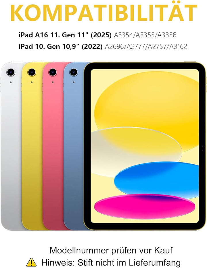 Hülle mit Tastatur für iPad 11/10 Generation (2025/2022, 11/10,9") – Bluetooth 5.0 Keyboard, QWERTZ