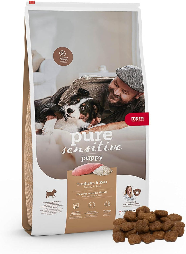 MERA pure sensitive Puppy mit Truthahn & Reis (1 x 12,5kg), leicht verdauliches Hundefutter für Welp