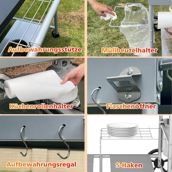 GFTIME 128 x 64 x 78cm Grillwagen Servierwagen für Weber Q Serie, Ninja Woodfire, Pizzaofen, Tischgr