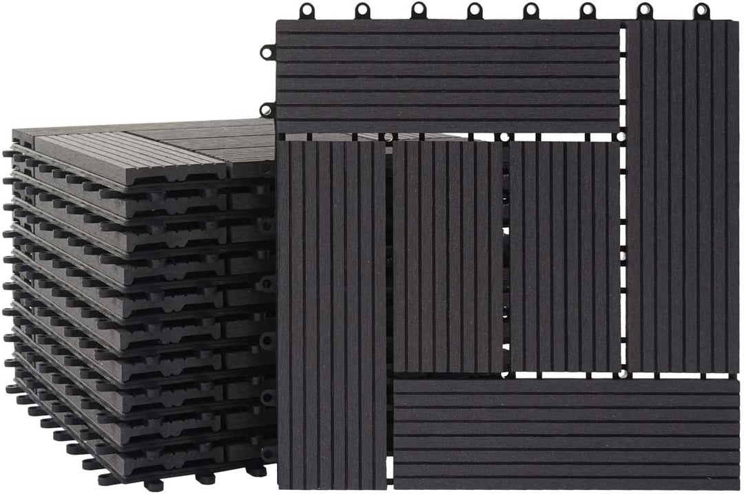 Mendler WPC Bodenfliese Rhone, Holzoptik Balkon/Terrasse, 11x je 30x30cm = 1qm versetzt - Basis anth