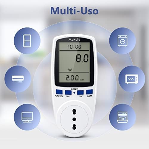 Maxcio Strommessgerät mit LCD-Display, italienischer Stecker 16 A, Hintergrundbeleuchtung, Leistungs