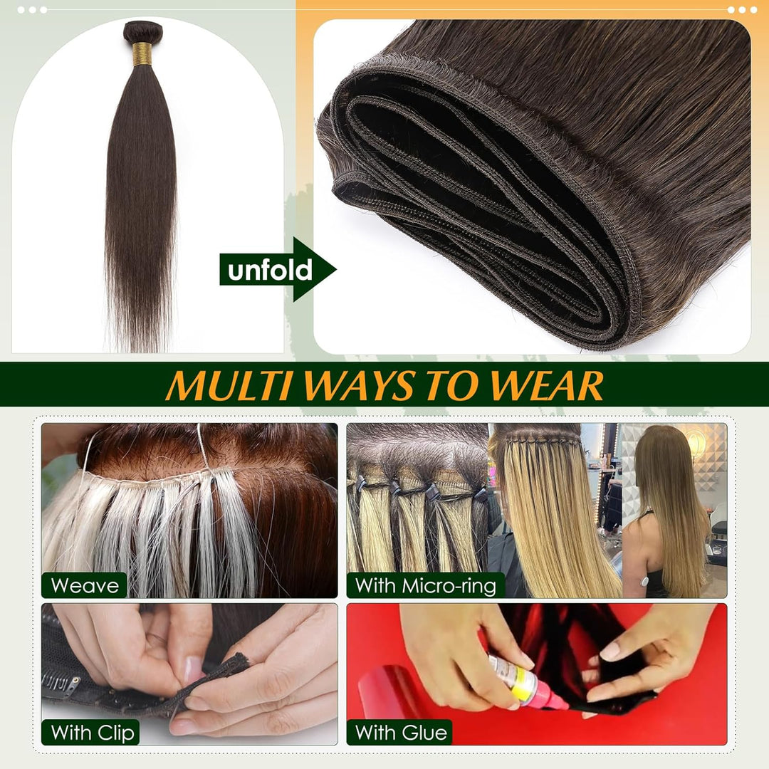 Elailite Bündel Extensions Echthaar #2 Dunkelbraun 25cm Sew in Haar Haarverlängerungen Weft Brasilia