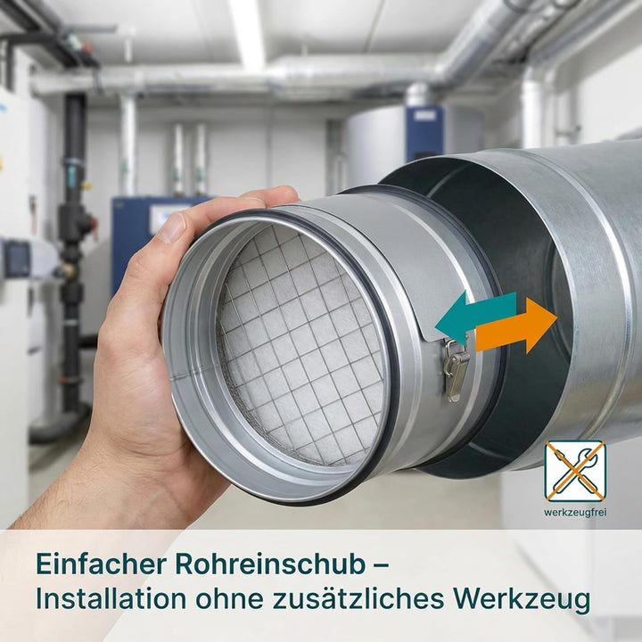Easy Act Grobstaubfilter rund Ø 160 mm für Zuluft, Rohrfilter aus verzinktem Stahl zur Grobpartikel-