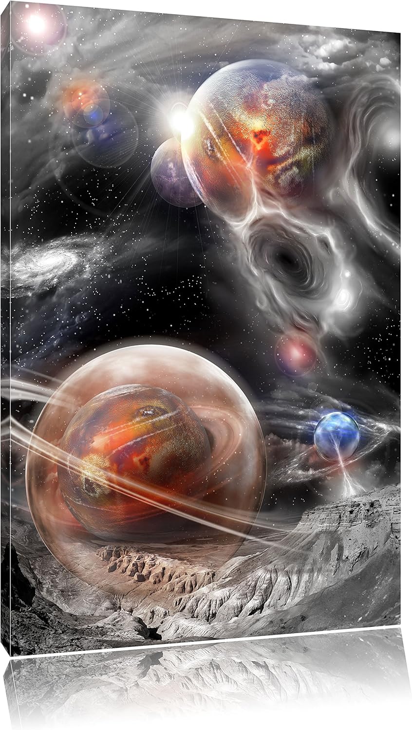 Pixxprint Raum Landschaft / 100x70cm Leinwandbild bespannt auf Holzrahmen/Wandbild Kunstdruck Dekora