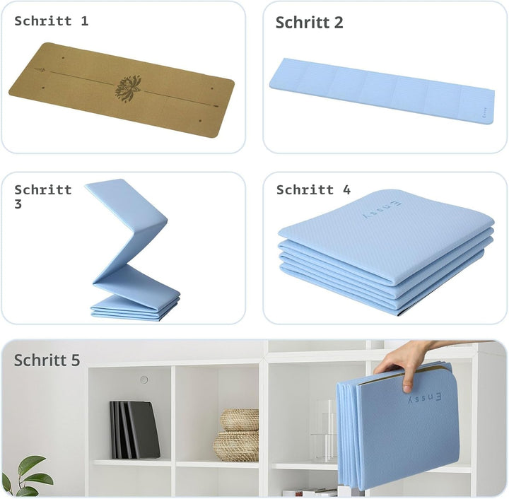 Reise-Yogamatte, faltbar, klein, 173 x 61 cm, 0,4 cm, mit Tragetasche, leichtes Pilate-Design Kork-L