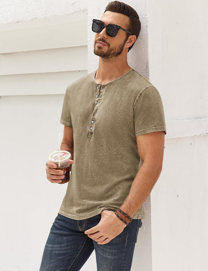 Hemd Herren Langarm/Kurzarm Henley Shirt Männer Freizeithemd Vintage Casual Leicht Baumwolle Slim Fi