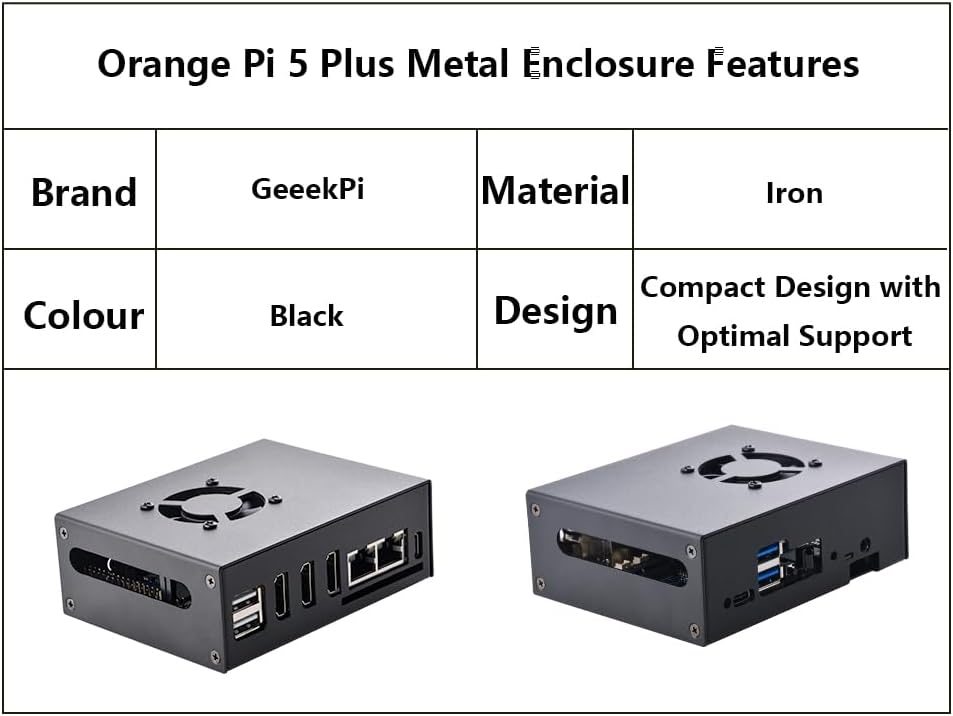 GeeekPi Metallgehäuse mit 40mm Lüfter & 4pcs Kühlkörpern für Orange Pi 5 Plus 4GB/8GB/16GB