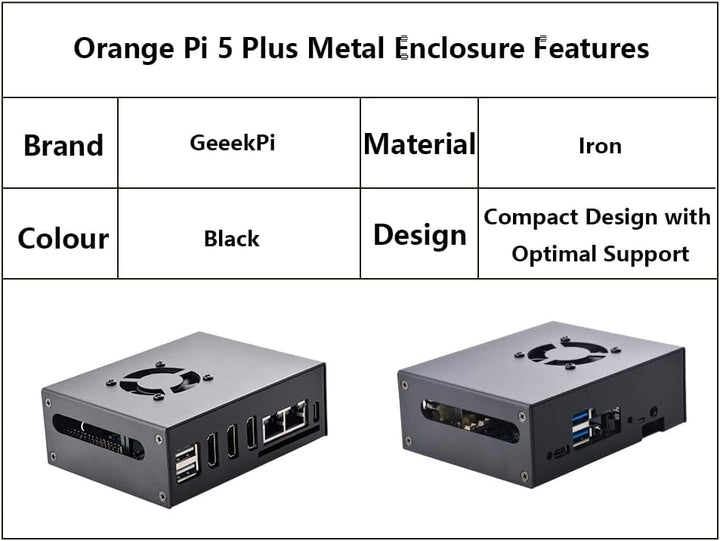 GeeekPi Metallgehäuse mit 40mm Lüfter & 4pcs Kühlkörpern für Orange Pi 5 Plus 4GB/8GB/16GB