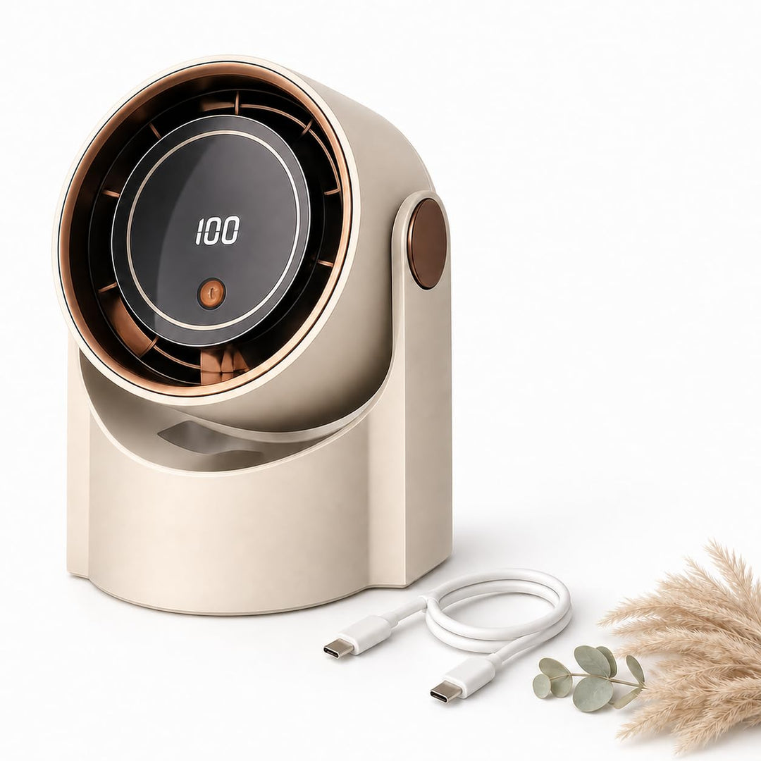 Bestlivings Tisch- und Wandventilator Akku Creme 5 Stufen | 1200 mAh, LED Display, 22 dB leise, USB-