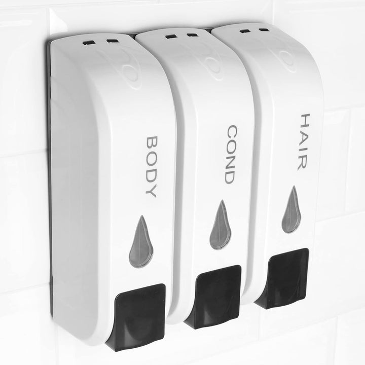 PrimeMatik - Seifenspender für Dusche und Wandhalterung. 3 x nachfüllbarem Pumpe Einzelspender