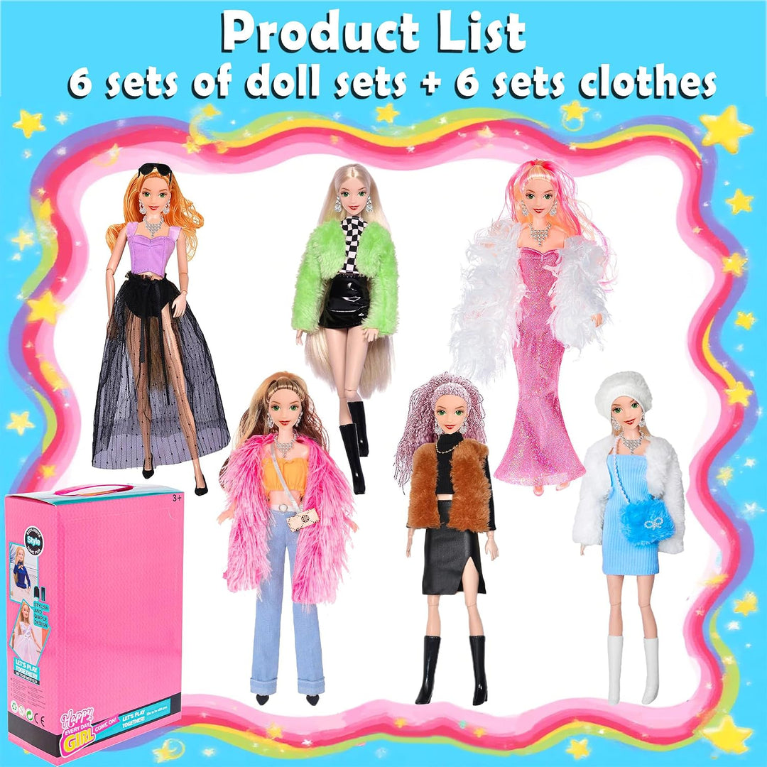 Mode 6 Pack 11,5 Zoll amerikanisches Spielzeug Prinecess Puppen Spielset mit Outfits Kleid Design un