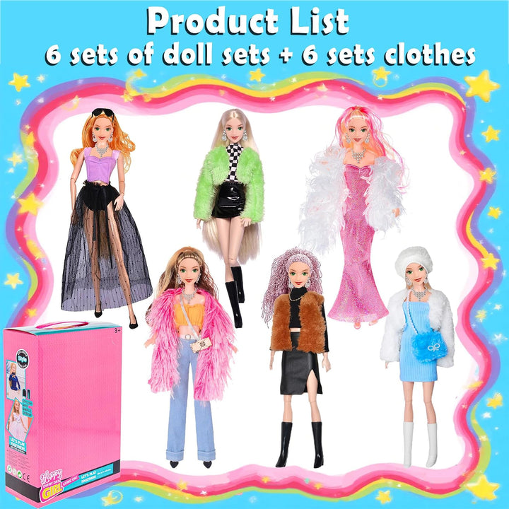 Mode 6 Pack 11,5 Zoll amerikanisches Spielzeug Prinecess Puppen Spielset mit Outfits Kleid Design un