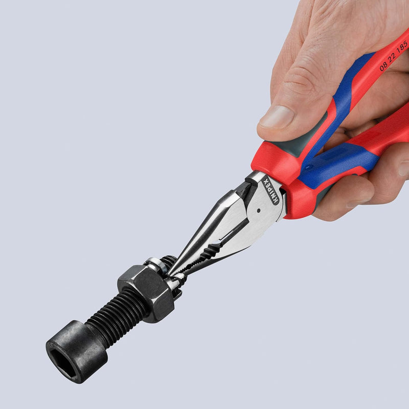 KNIPEX 08 22 185 Spitz-Kombizange mit Mehrkomponenten-Hüllen schwarz atramentiert 185 mm