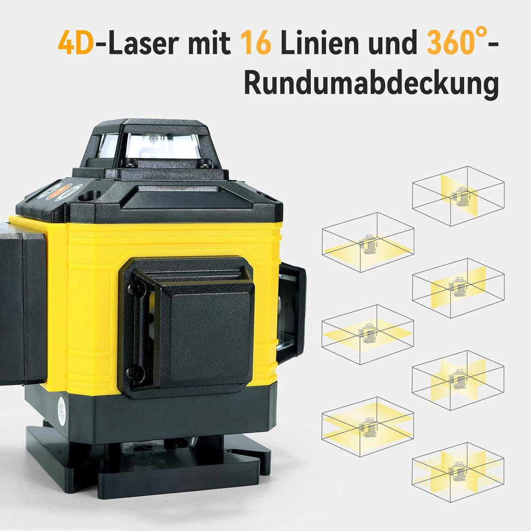 Laser Wasserwaage Kreuzlinienlaser wmit Stativ – Selbstnivellierender Rotationslaser 16 Linien 360°,