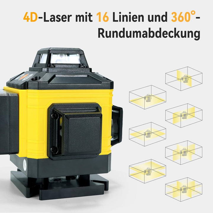 Laser Wasserwaage Kreuzlinienlaser wmit Stativ – Selbstnivellierender Rotationslaser 16 Linien 360°,