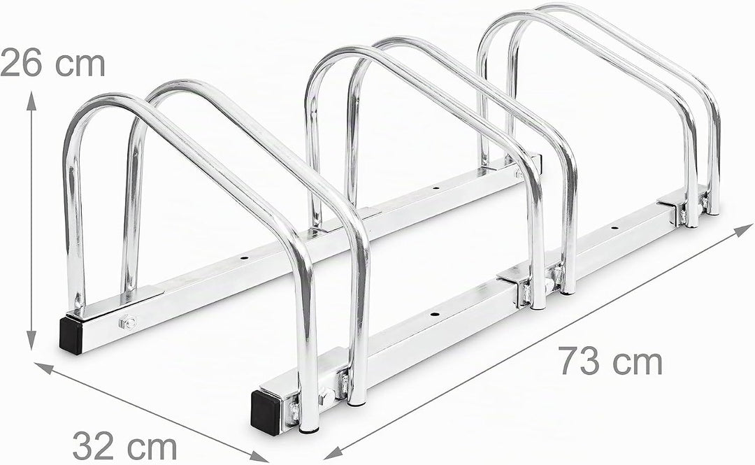 Relaxdays Fahrradständer, Für 3 Fahrräder, Boden- und Wandmontage, HBT: ca. 26 x 73 x 32 cm, silber