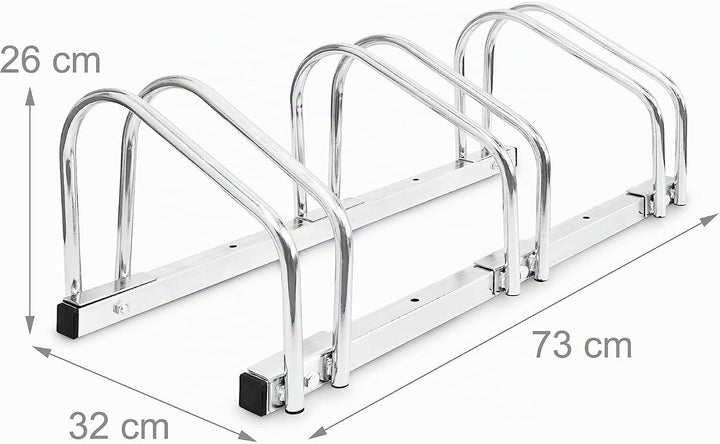Relaxdays Fahrradständer, Für 3 Fahrräder, Boden- und Wandmontage, HBT: ca. 26 x 73 x 32 cm, silber