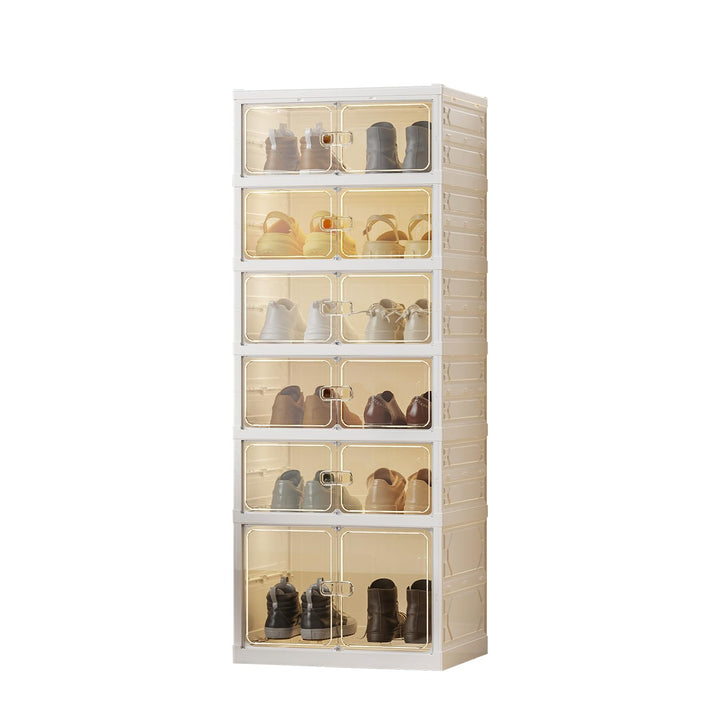 6 Etagen Schuhboxen Stapelbar Transparent - Faltbarer Schuhschrank für 12 Schuhe - Kunststoff Schuha