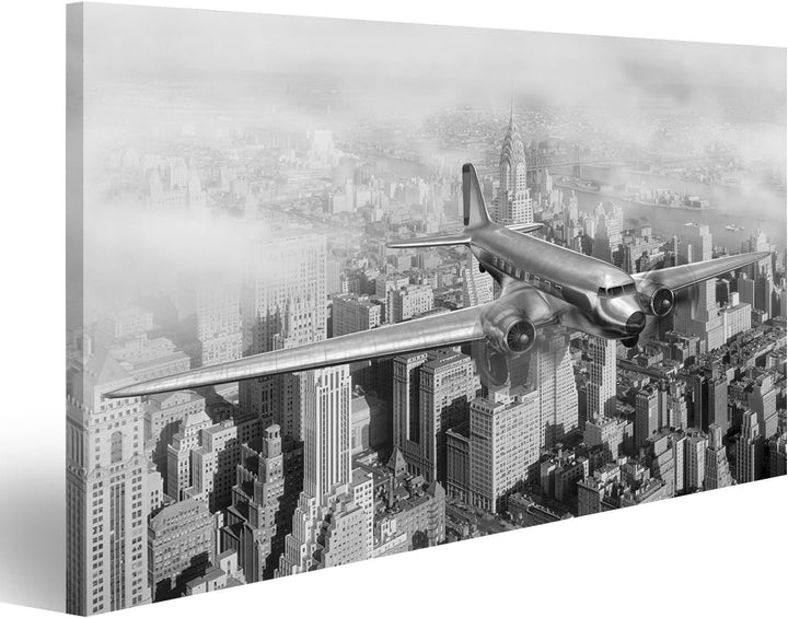 islandburner Bild Bilder auf Leinwand Vintages Bild von Douglas DC-3 über New York City Wandbild, Po