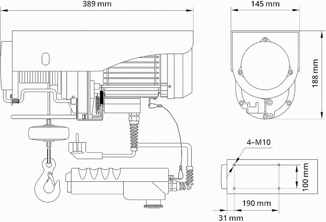 Güde Elektrischer Seilzug GSZ 200/400 (750 W, GS-geprüft, max. Hubkraft ohne/mit Umlenkrolle 200/400