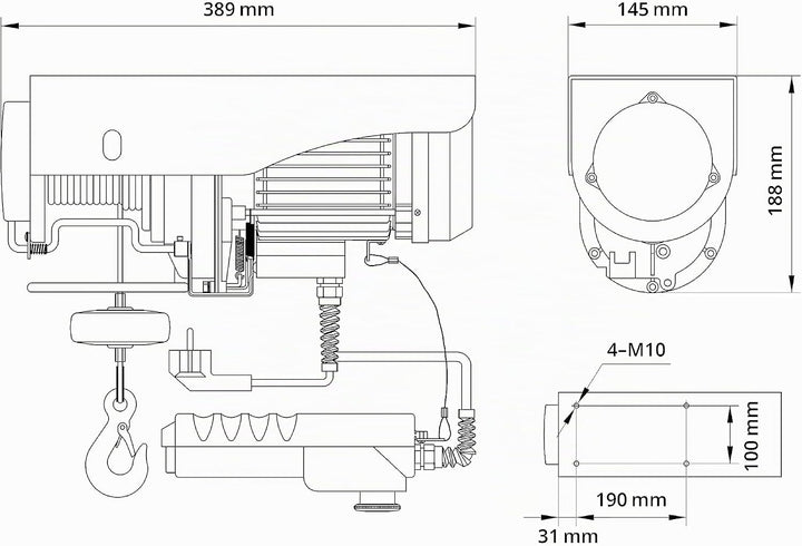 Güde Elektrischer Seilzug GSZ 200/400 (750 W, GS-geprüft, max. Hubkraft ohne/mit Umlenkrolle 200/400