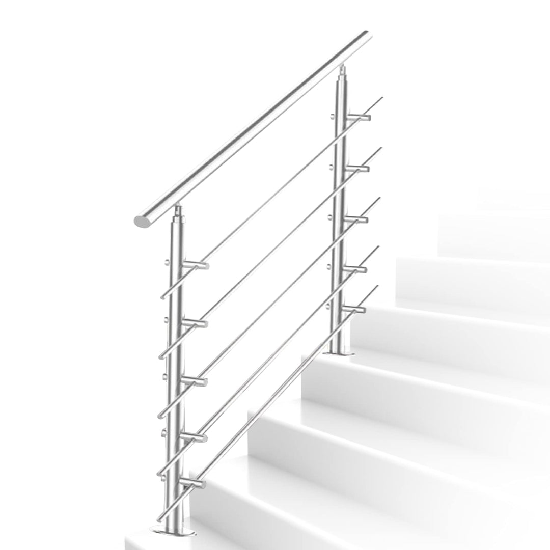Ikodm Handlauf Edelstahl Treppengeländer Aussen & Innen 150 cm, Ø42mm mit 5 Querstreben und Zubehör,