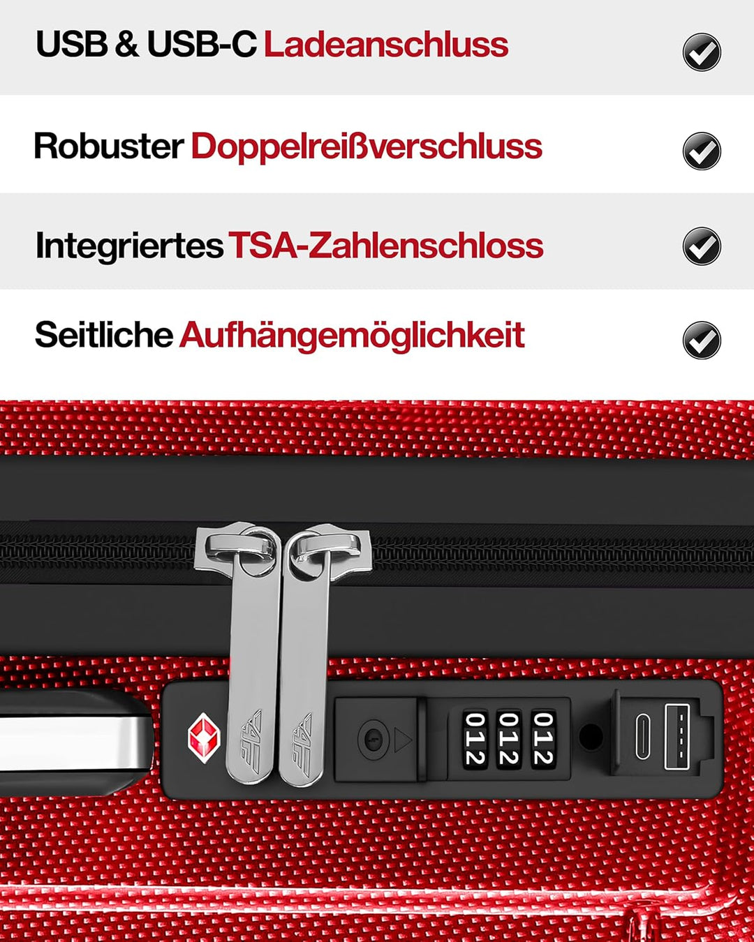Aluminium-Rahmen Hartschalen-Reisekoffer Set 3-teilig Ultraleicht (M/L/XL) – TSA-Schloss, 4 Spinner-