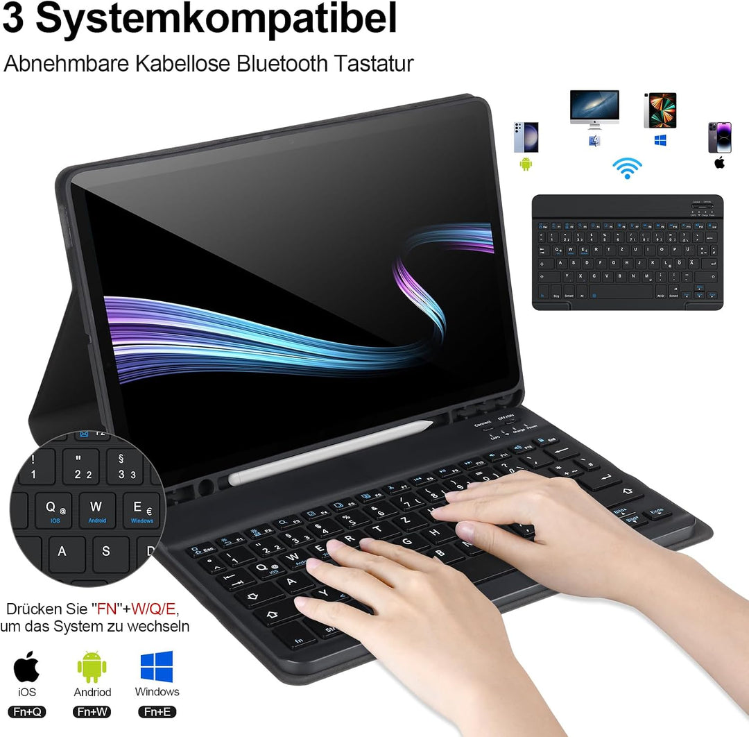 Tastaturhülle für Samsung Galaxy Tab S10 Lite/S10 FE/S9 FE/ S9,11 Zoll, 2025/2023, abnehmbare drahtl
