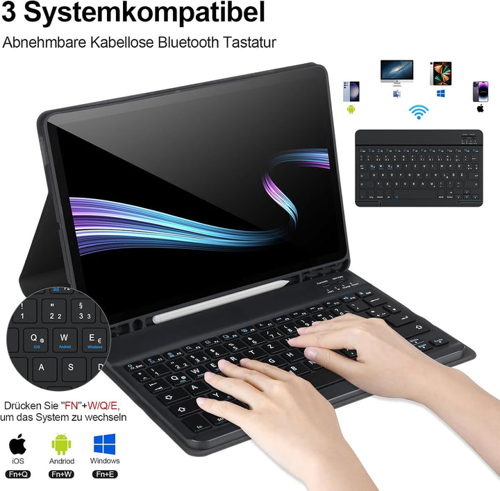 Tastaturhülle für Samsung Galaxy Tab S10 Lite/S10 FE/S9 FE/ S9,11 Zoll, 2025/2023, abnehmbare drahtl
