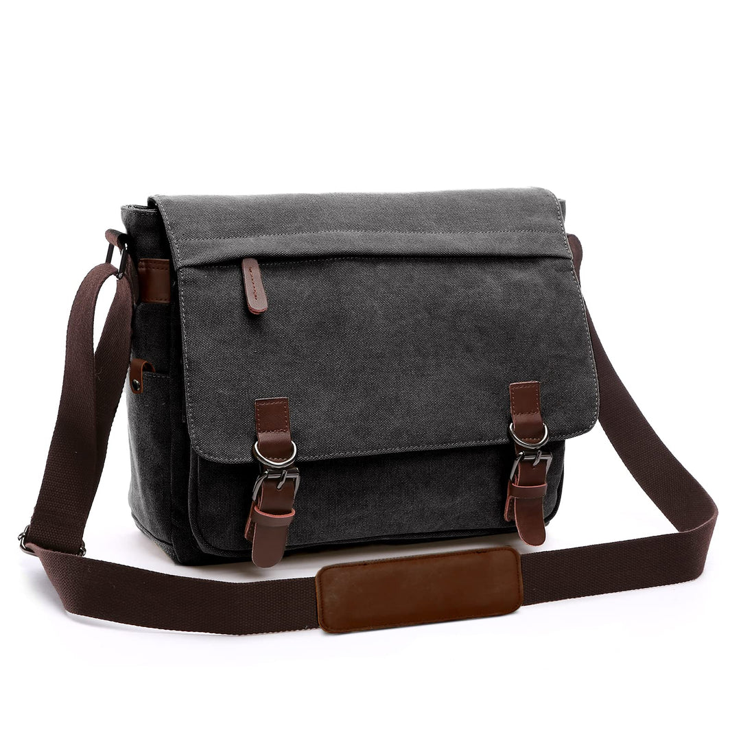 CALIYO Umhängetaschen Herren aus Canvas Schultasche Queformat A4 Laptoptasche für 15,6 Zoll Laptop A