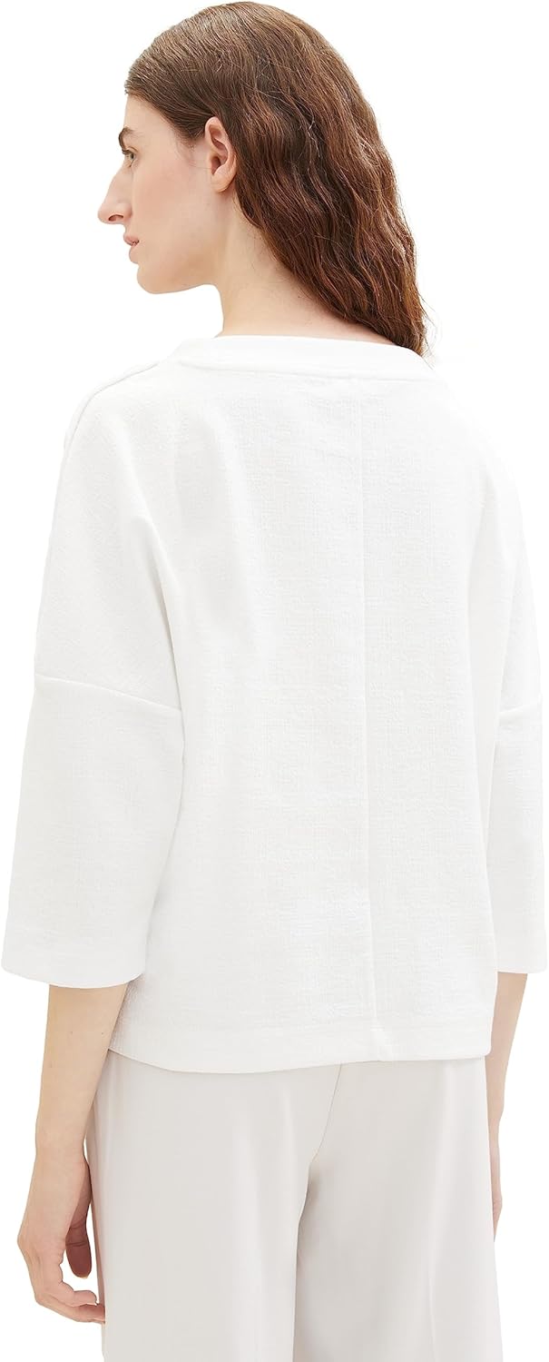 TOM TAILOR Damen Loose Fit Sweatshirt mit Knöpfen XL 10315 - Whisper White, XL 10315 - Whisper White