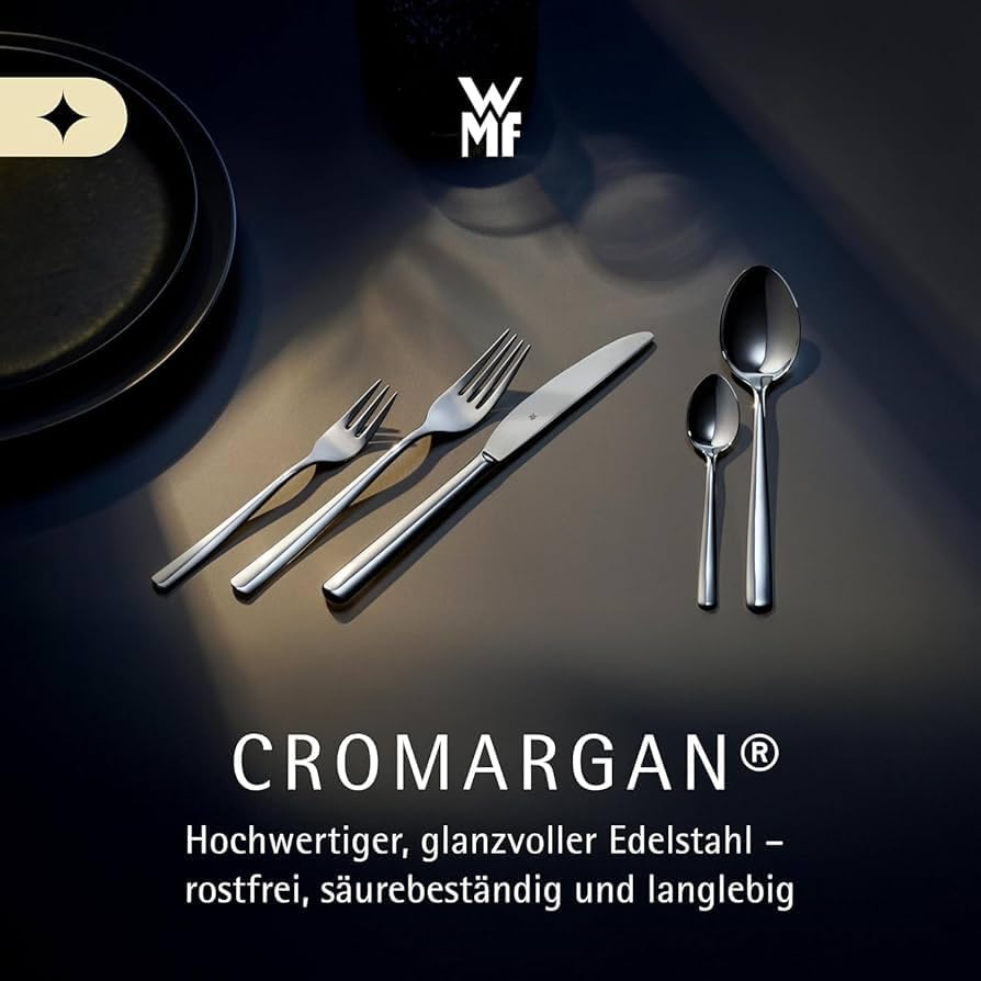 WMF Habitum Besteck Set 12 Personen, Essbesteck 60 teilig, Monobloc-Messer, Cromargan Edelstahl poli