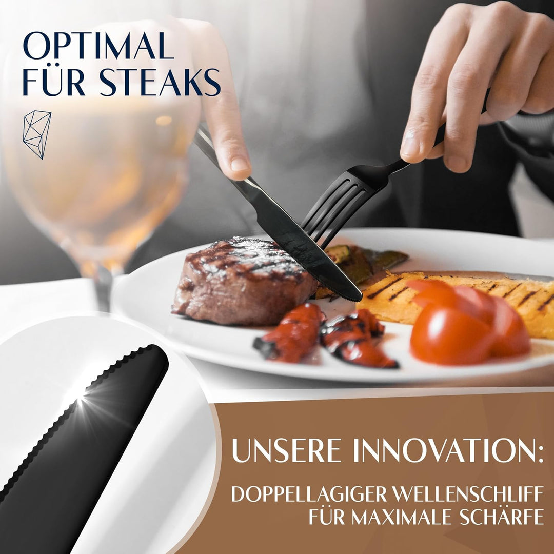 Glavory Stellar - Besteck Set Schwarz aus festem Edelstahl - Besteck für 6 Personen 30teilig - rostf