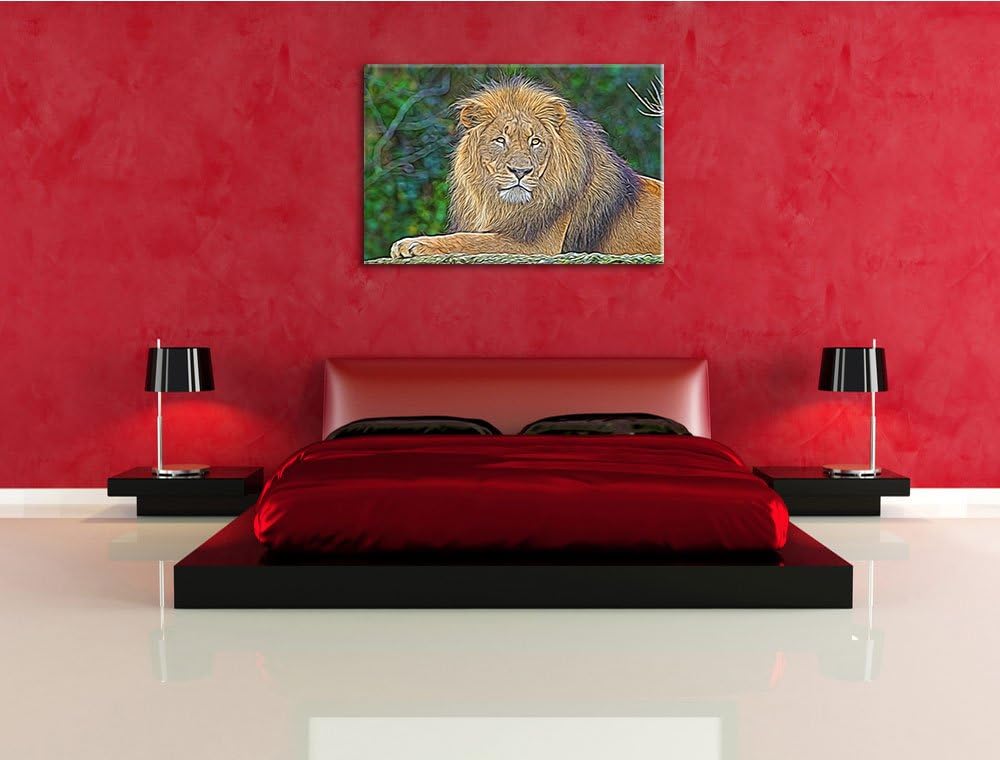 maiestätischer Löwe auf Stein Deluxe Format: 100x70 cm auf Leinwand, XXL riesige Bilder fertig gerah