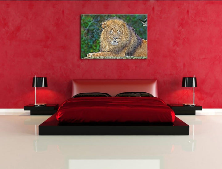 maiestätischer Löwe auf Stein Deluxe Format: 100x70 cm auf Leinwand, XXL riesige Bilder fertig gerah