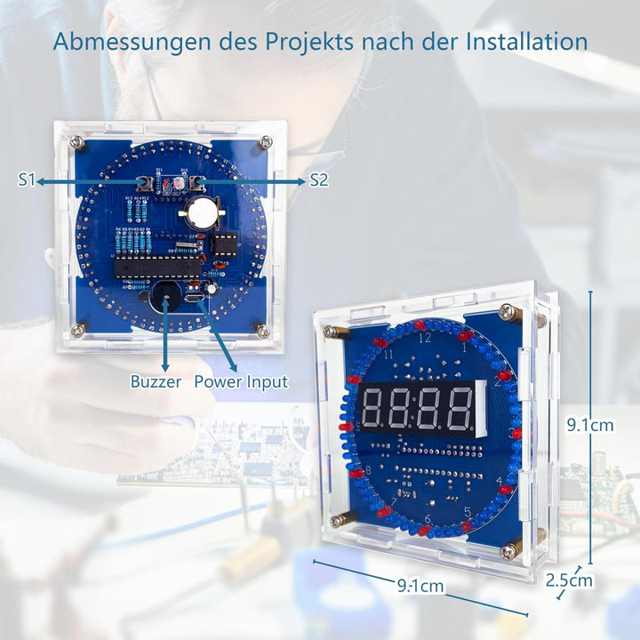 EIELE Vier Digitale Röhren elektronische Uhr rotierendes Fliesslicht Temperaturkontrolle Lichtkontro