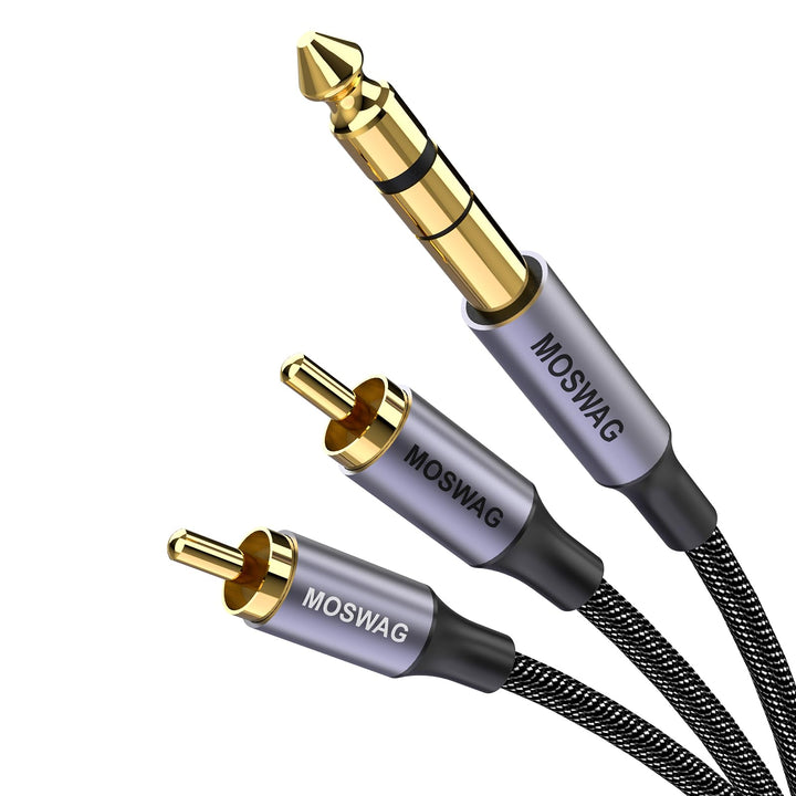 MOSWAG 6,35mm auf Dual Cinch TRS Audio Y Splitter Kabel/Adapter 10M | Harte Nylon gewebte RCA Kabel