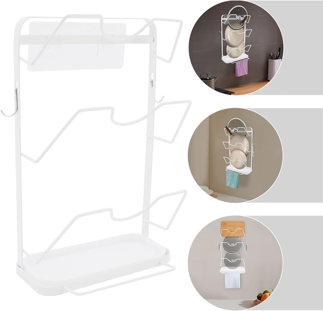 Topfdeckelhalter Wand, Hängender Deckelhalter mit 5 Fächern und 2 Haken, Selbstklebend Halterung top