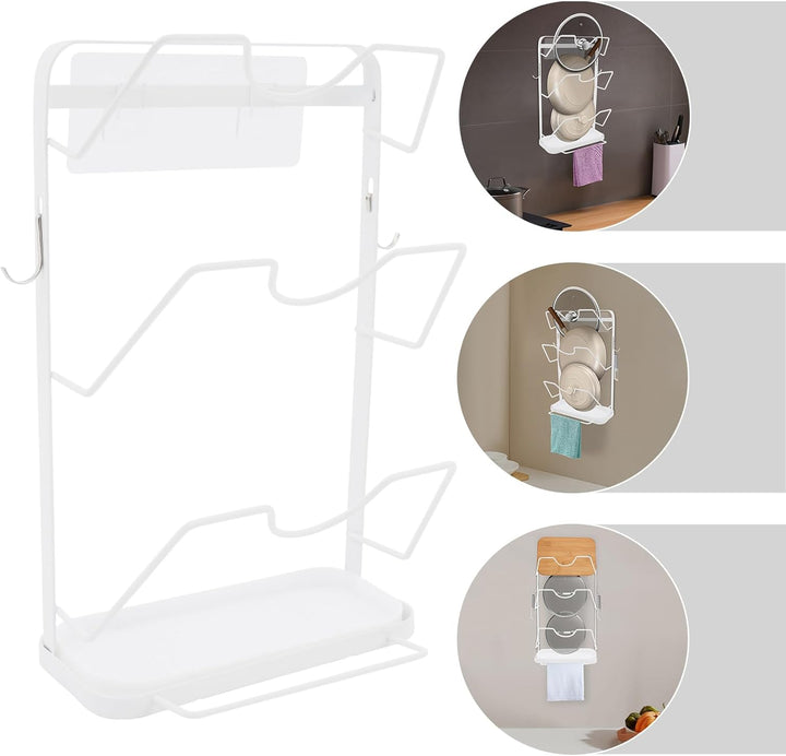 Topfdeckelhalter Wand, Hängender Deckelhalter mit 5 Fächern und 2 Haken, Selbstklebend Halterung top