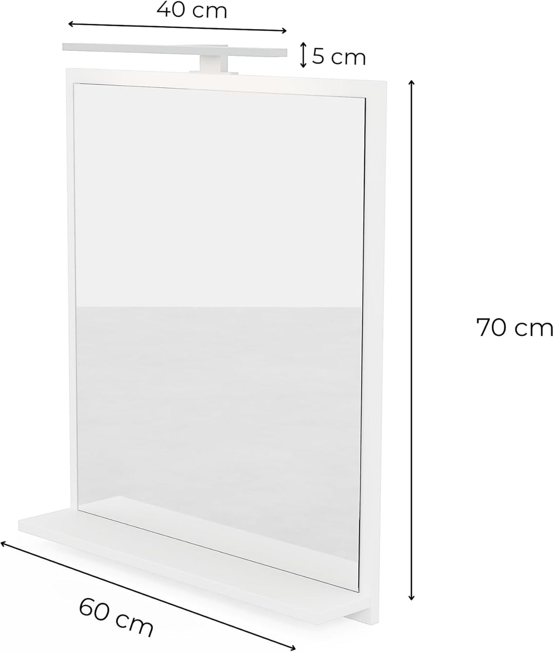 Badspiegel Weiss mit Beleuchtung 60x70 cm Badezimmerspiegel Wandspiegel mit Ablage LED-Spiegel Neutr