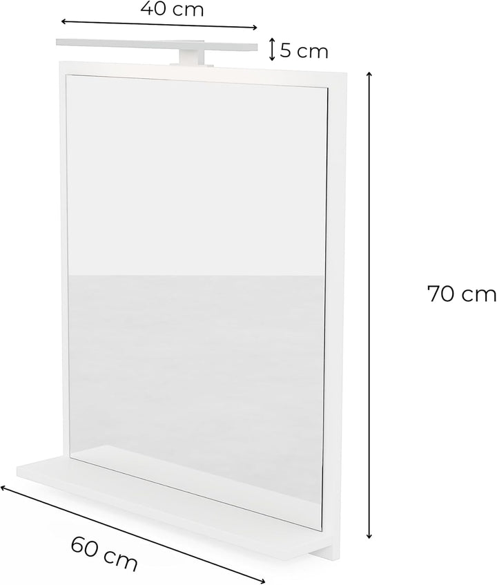 Badspiegel Weiss mit Beleuchtung 60x70 cm Badezimmerspiegel Wandspiegel mit Ablage LED-Spiegel Neutr