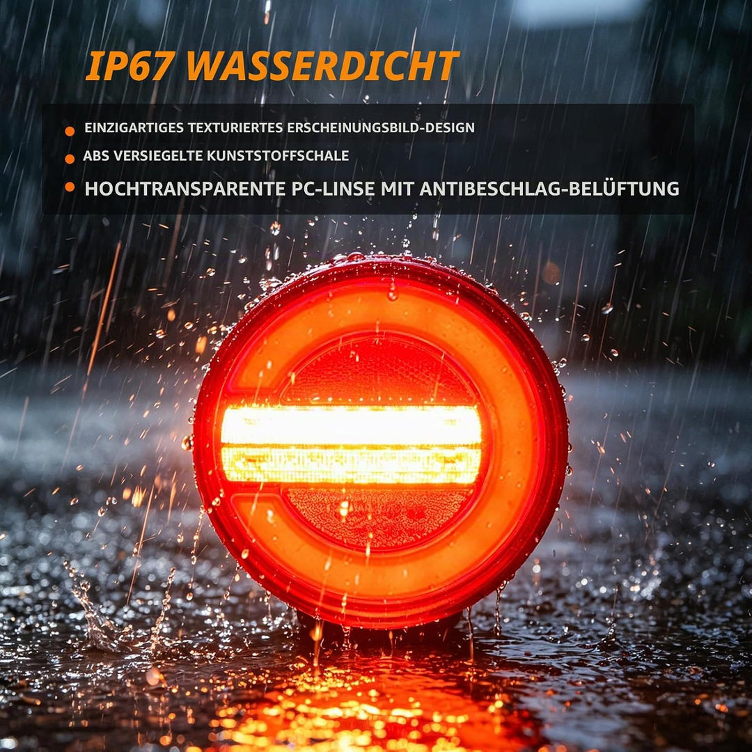 Yuanjoy 2 x Wasserdicht Rund Rückleuchten Anhänger LED 12V 24V, E-Prüfzeichen links und rechts Hambu
