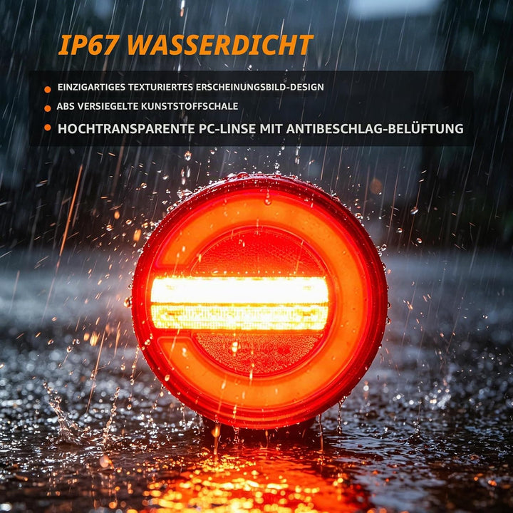 Yuanjoy 2 x Wasserdicht Rund Rückleuchten Anhänger LED 12V 24V, E-Prüfzeichen links und rechts Hambu