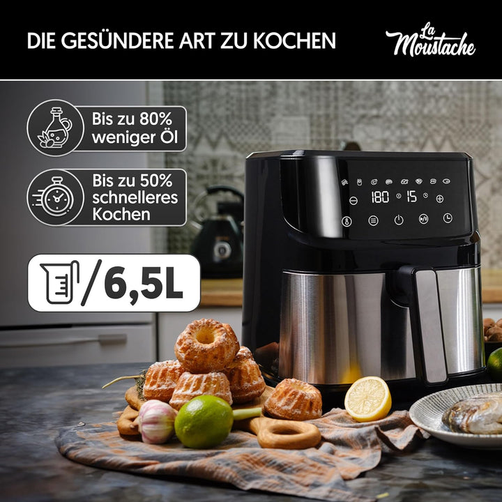 La Moustache - Heissluftfritteuse 6,5 L, Ölfreie Fritteuse 1700 W, 8 Programmen, Air Fryer Digitale