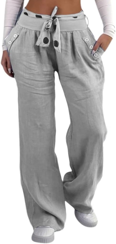 Mississhop Damen Leinenhose Freizeithose 100% Leinen Hose Elegante Stoffhose XXL Grau, XXL Grau