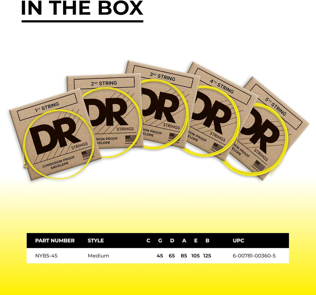 DR Strings HI-DEF Neon Bassgitarren-Saiten (NYB5-45)