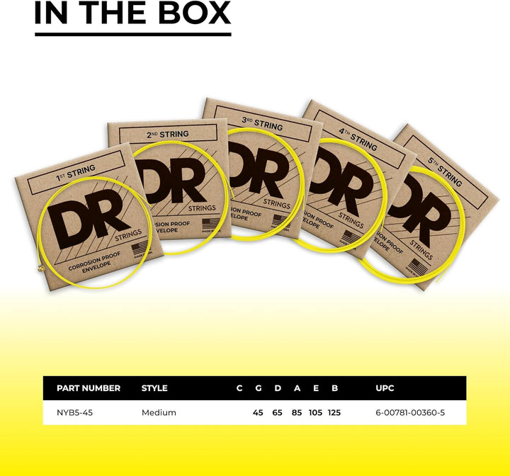 DR Strings HI-DEF Neon Bassgitarren-Saiten (NYB5-45)